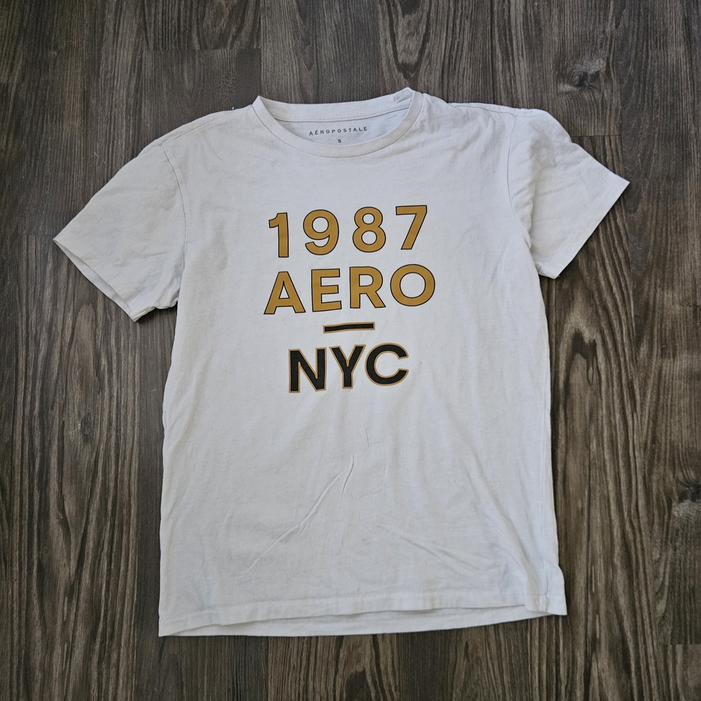 Aeropostale White Tee with Gold And Black Logo